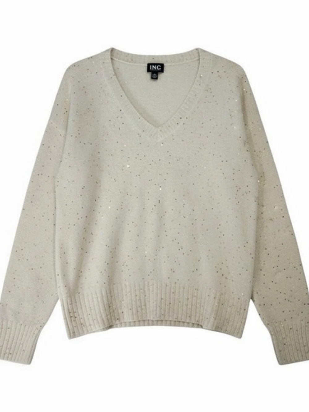 I.N.C. Cream Sequin V-Neck Sweater Size XS